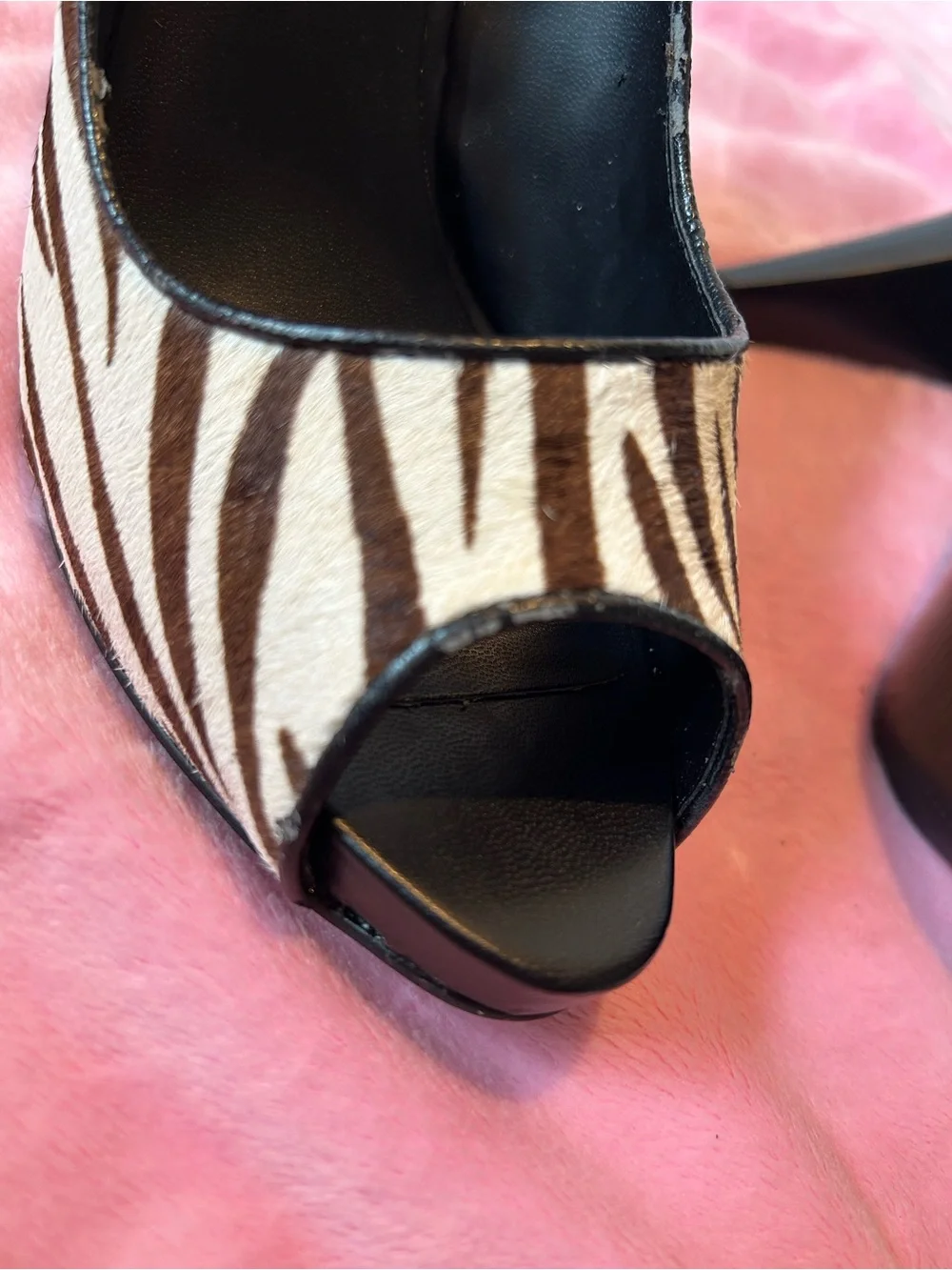Nine West Vintage Zebra Pony Hair Peep-Toe Heels - Brown/Black/White